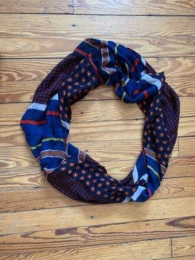 LOFT Navy Multicolor Patterned Infinity Scarf